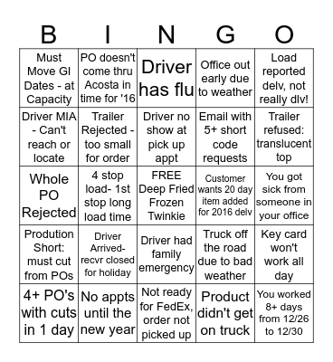 Happy Holidays Mother Truckers! Bingo Card
