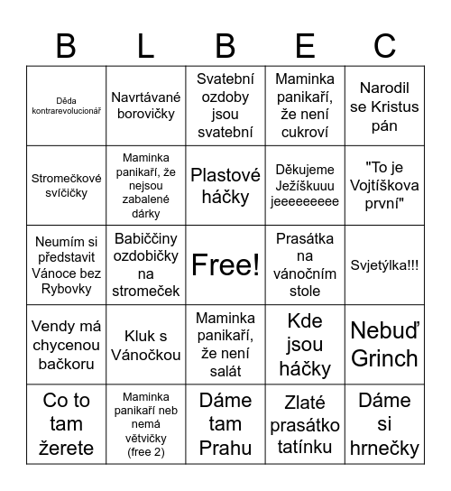 Ultimátní vánoční bingo chjo Bingo Card