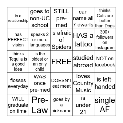 TALK TO PEOPLE Bingo Card