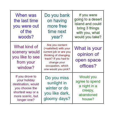 Nature, Vocabulary, SO, U, 3d Bingo Card