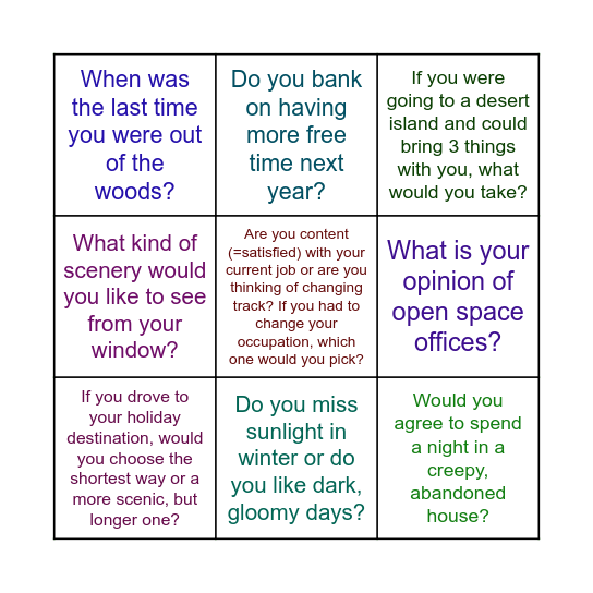 Nature, Vocabulary, SO, U, 3d Bingo Card