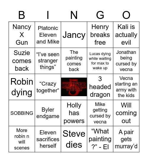 Stranger things season 5 Bingo Card