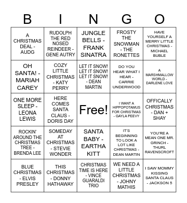 JINGLE ALL THE WAY Bingo Card