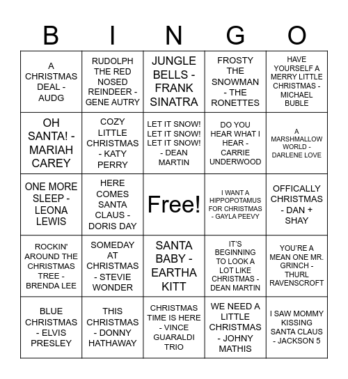 JINGLE ALL THE WAY Bingo Card
