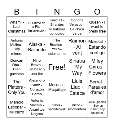 Bingo Musical Bingo Card