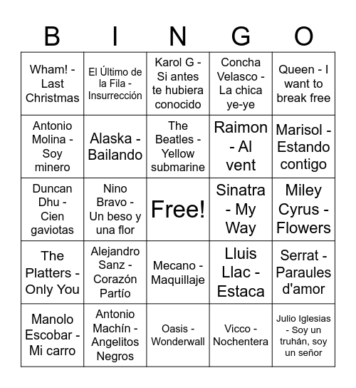 Bingo Musical Bingo Card