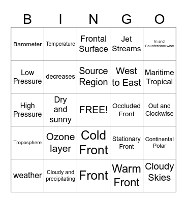 Science - Weather Bingo Card