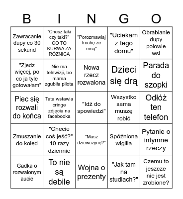 Święta z rodziną Bingo Card
