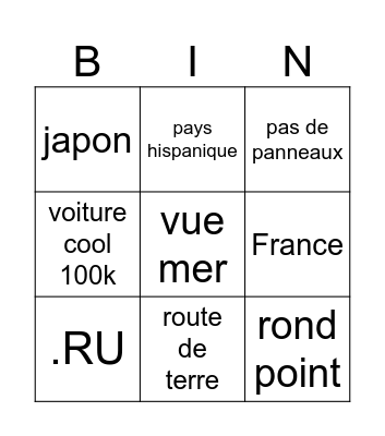 Bingo GEO monde Bingo Card