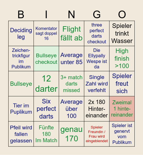 D A R T S Bingo Card