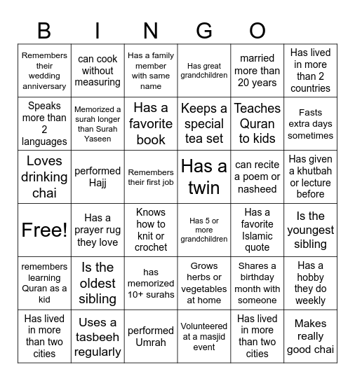 Untitled Bingo Card
