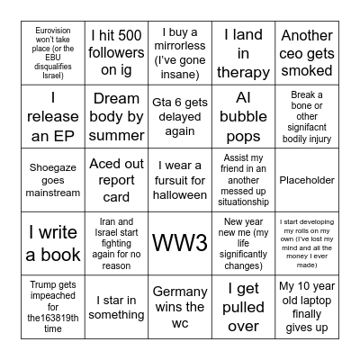 My 2026 bingo card Bingo Card