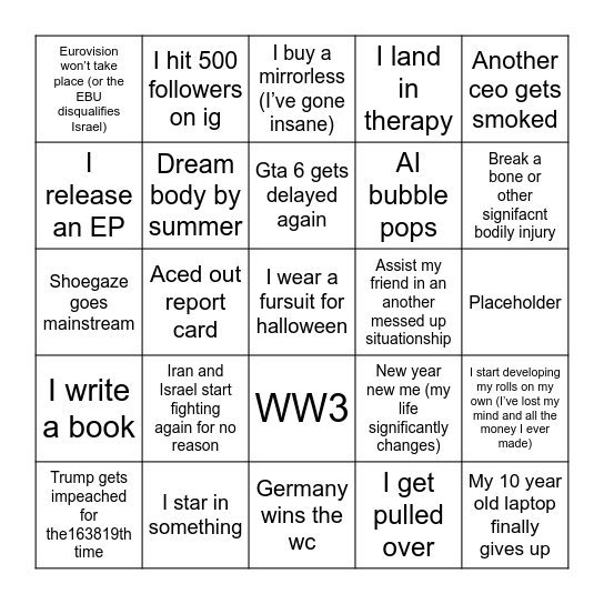 My 2026 bingo card Bingo Card