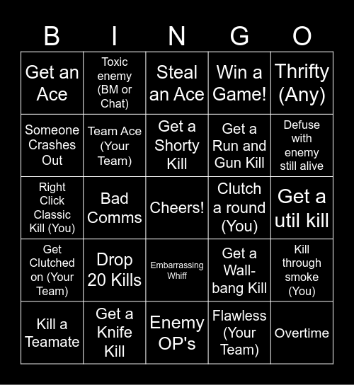 Valorant Subathon Bingo Card