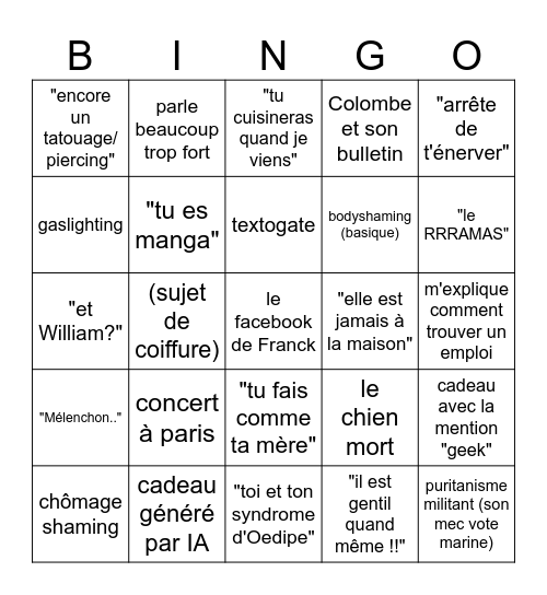 une balle dans la tête Bingo Card