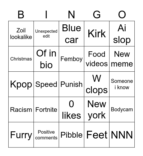 Reels Bingo Card
