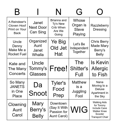 Christmas Day Bingo Card