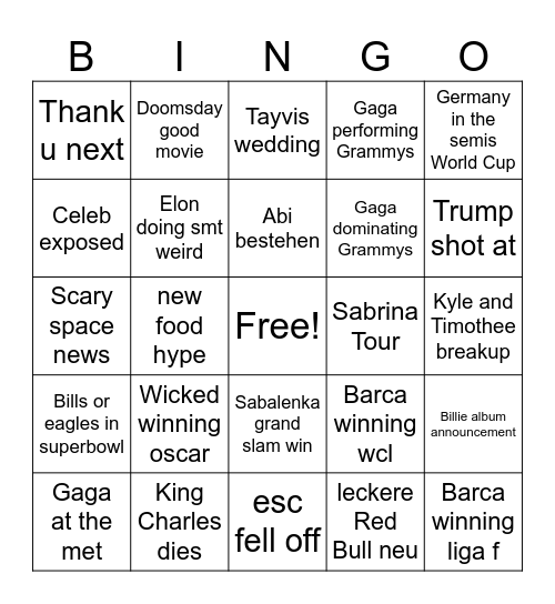 2026 Bingo Card