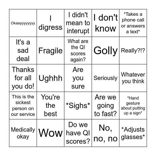 Dr Bisson Bingo Card