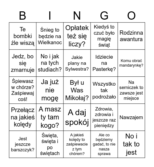 Świąteczne bingo Card