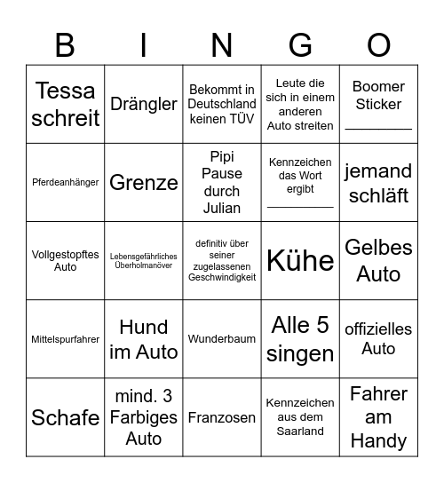 Auto Bingo Tschechien Bingo Card