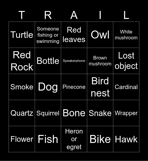 Trail Bingo Card