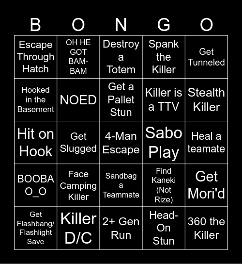 DBD Subathon Bingo Card