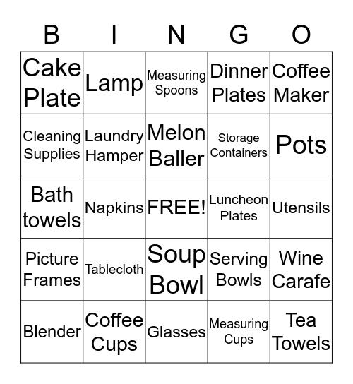 Bridal Shower Bingo Card