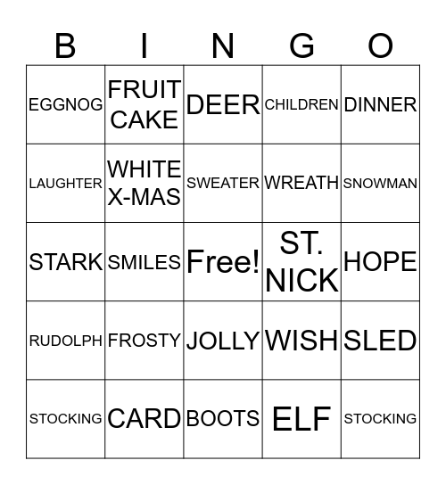 MERRY CHRISTMAS Bingo Card