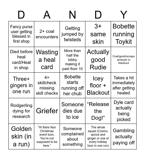 The run involving nothing in particular Bingo Card
