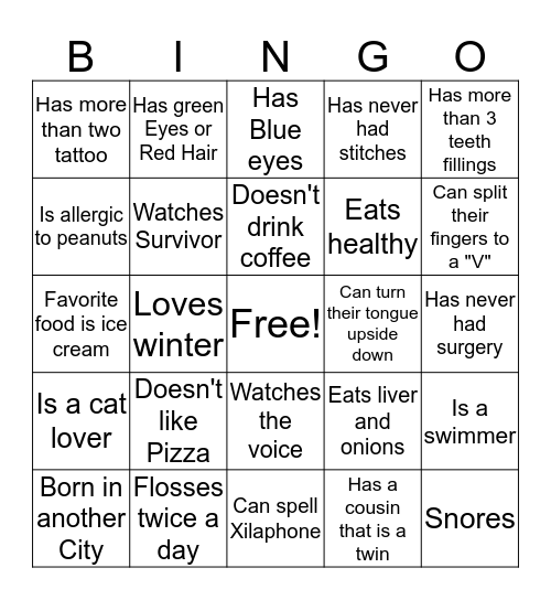 Family Bingo Card