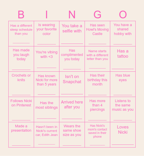 Find Someone That... Bingo Card