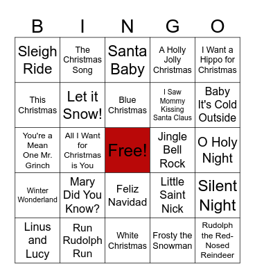 Holiday Music Bingo Card