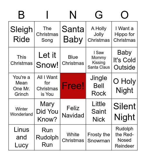 Holiday Music Bingo Card
