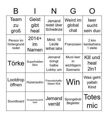 Fortnite Delulu Bingo Card