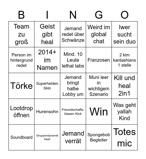 Fortnite Delulu Bingo Card
