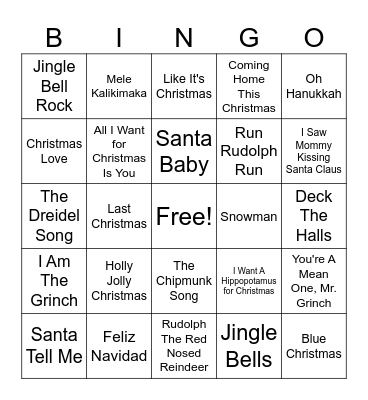Holiday Bingo Card
