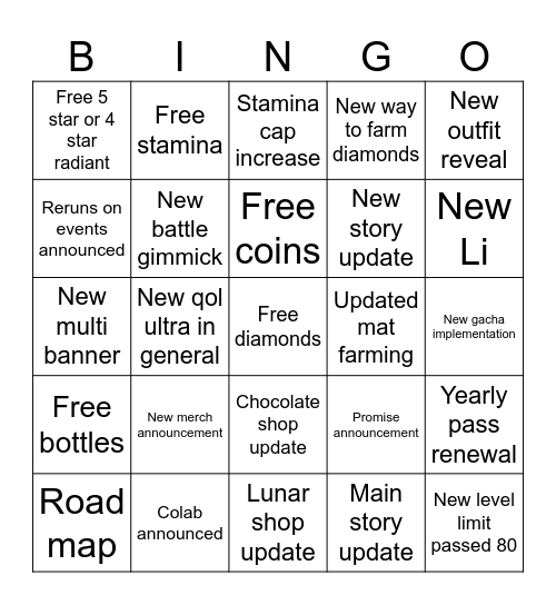 Love and deep space 2nd anniversary Bingo Card