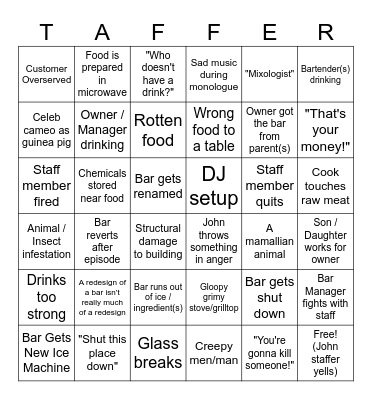 Bar Rescue Bingo Card