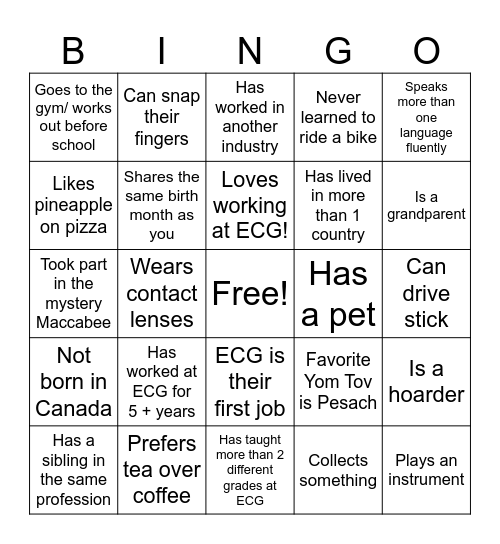 Eitz Chaim Human Bingo! Bingo Card