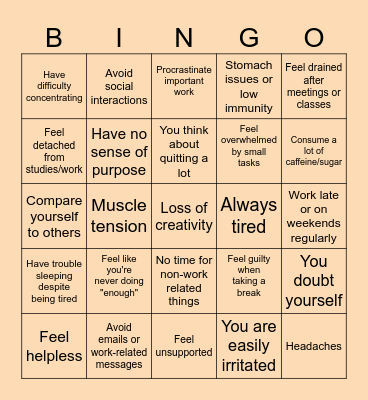 Burnout Bingo Card