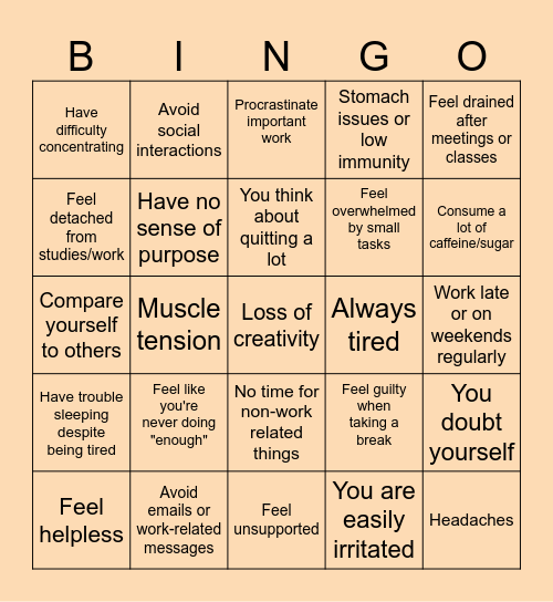 Burnout Bingo Card