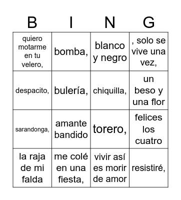 BINGO MUSICAL Bingo Card