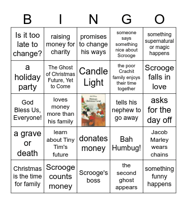 Mickey Mouse Christmas Carol Bingo Card