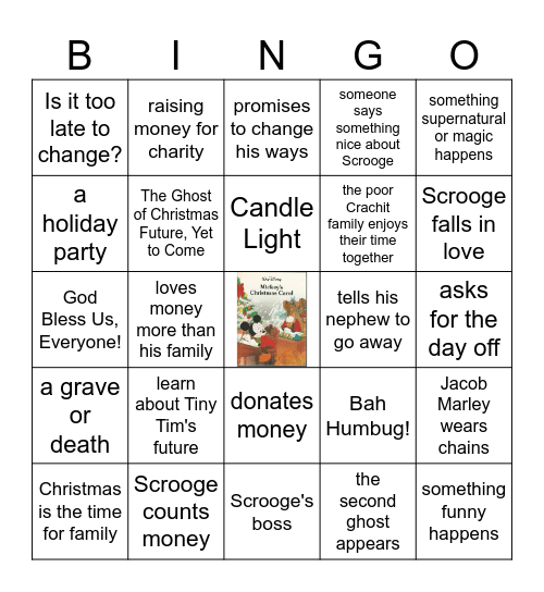 Mickey Mouse Christmas Carol Bingo Card