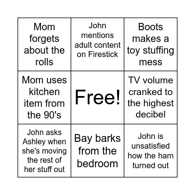 Mom's House Bingo Card