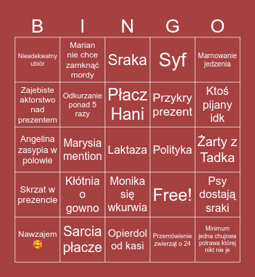 Intensywne święta rodzinne Bingo Card