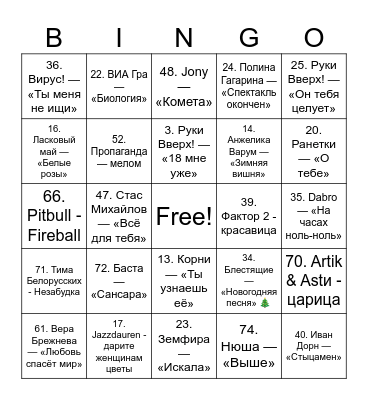 MuzBingo DnL Bingo Card