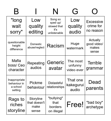 Gacha life comp bingo Card