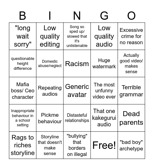 Gacha life comp bingo Card